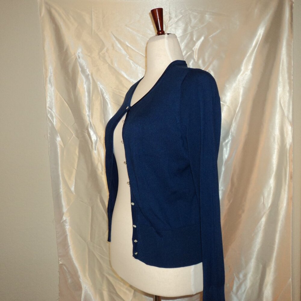 Women's Royal Blue Button Up Cardigan Sweater - Picture 2 of 7